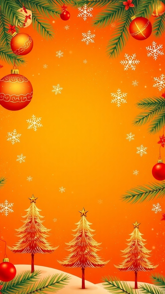 Aesthetic Orange Christmas Wallpaper Aesthetic orange Christmas wallpaper with festive motifs like ornaments and snowflakes.